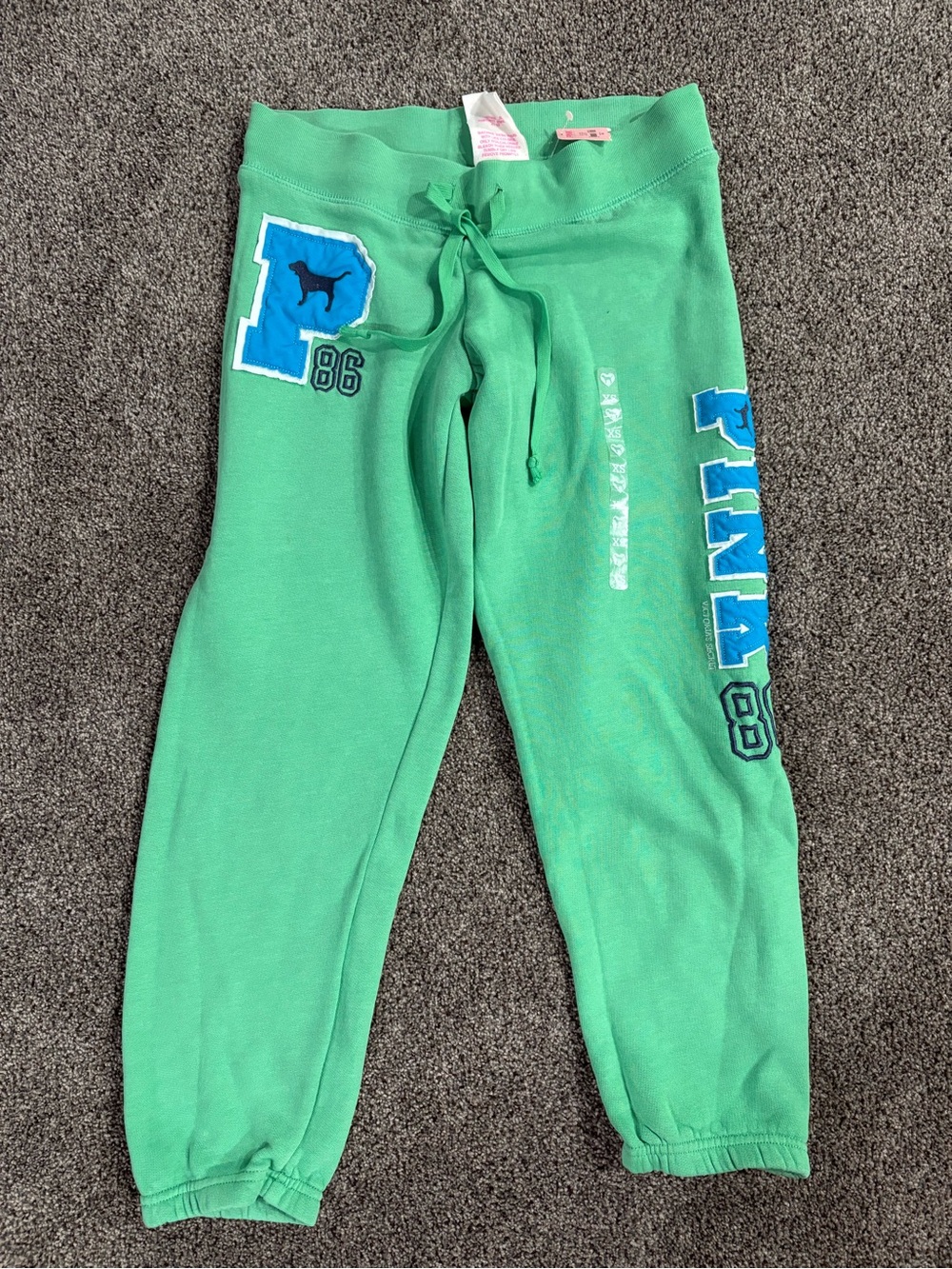 Victoria's Secret Green PINK Logo Joggers with Blue Accents